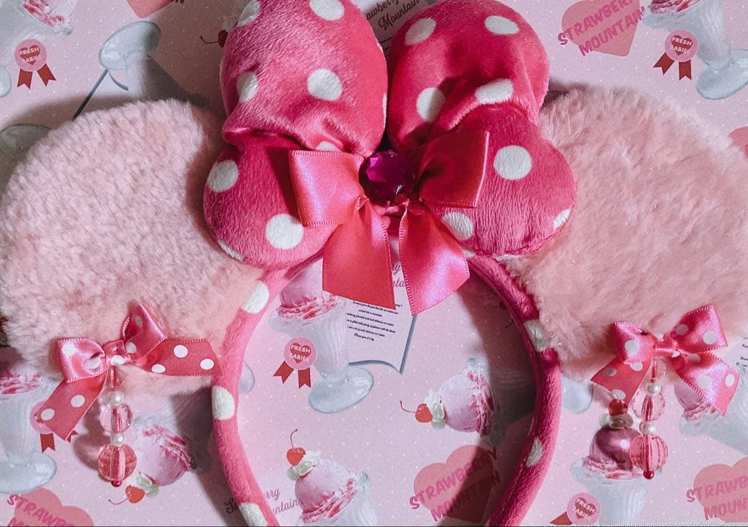 ディズニー　カチューシャ　ミニー　イヤリング　ドット　水玉　ピンク