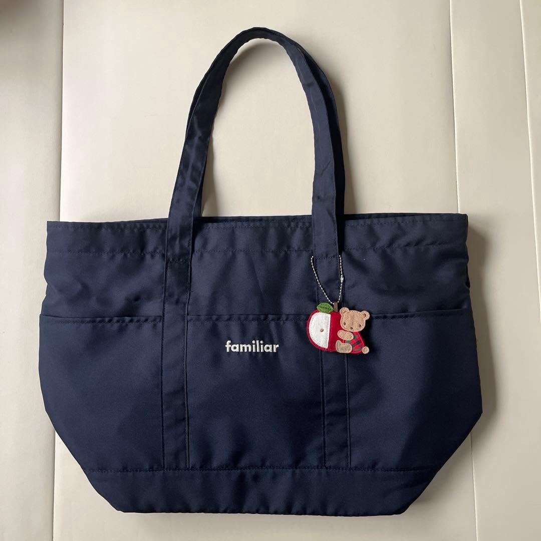 【値下げ】familiar マザーズバッグ ネイビー 赤チェック柄　美品