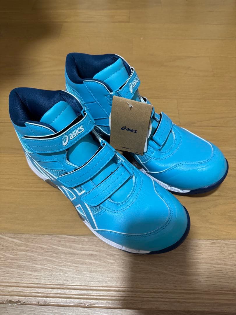 asics 青 ハイカット安全靴 ベルクロストラップ