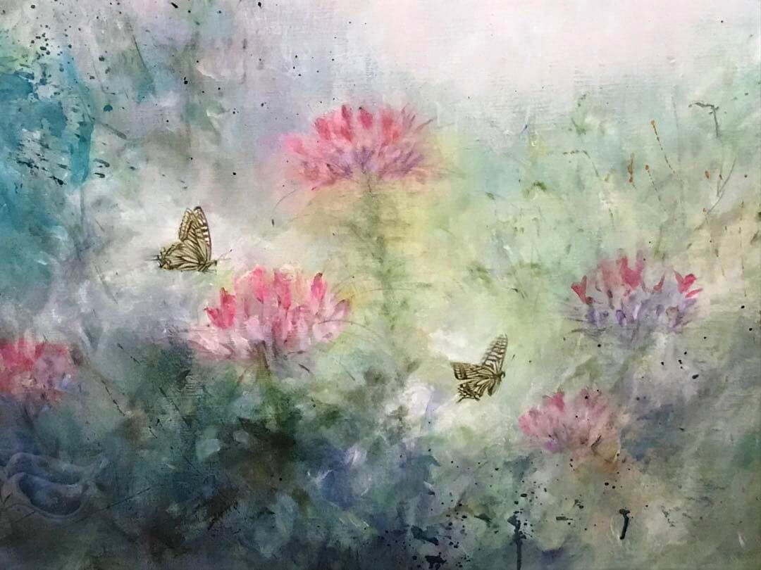 黒川達也　真作　大作　「風蝶草」F20 油彩画　宮永岳彦師事　額付き