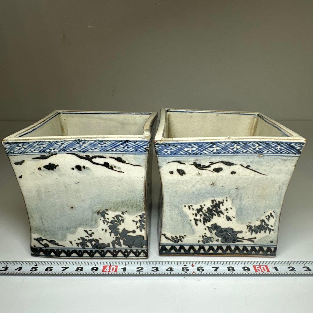 乾山作 雪景山水火入 一対 木箱付 幅約9㎝ 本Y7-0414☆1Fトトオカ