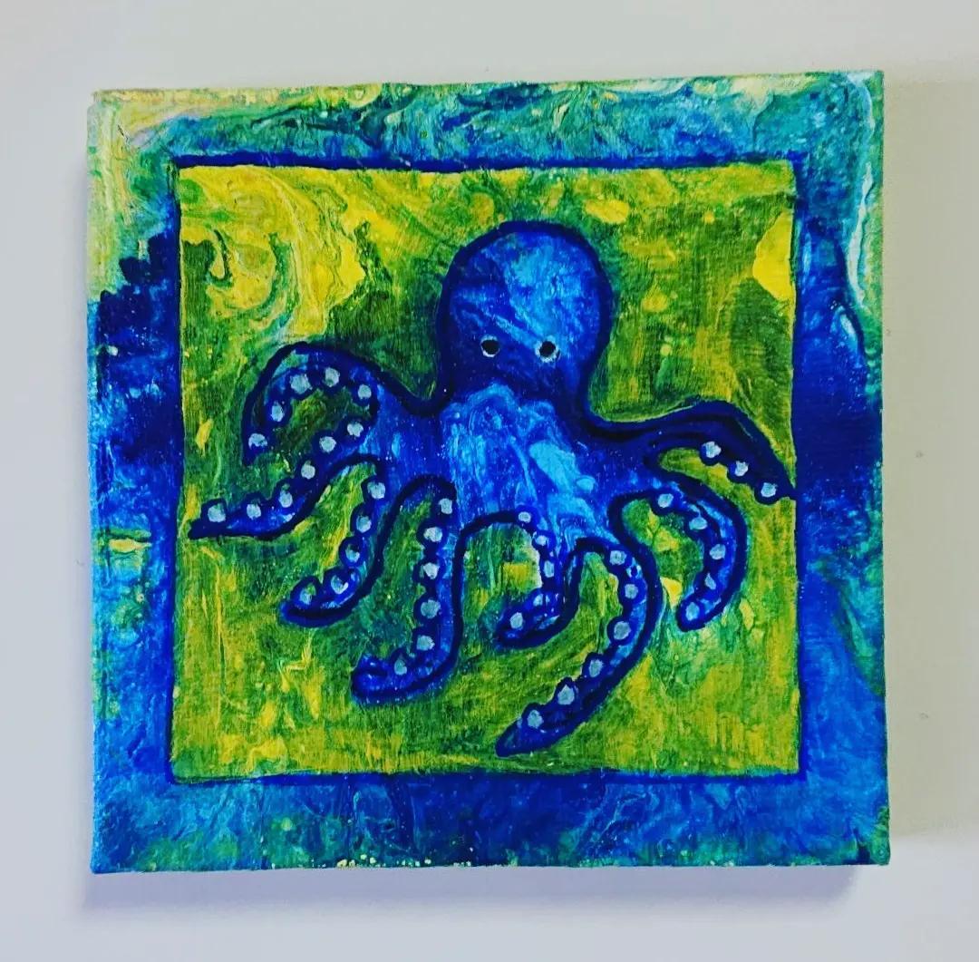 原画 タコ 蛸 たこ フルイドアート パネル ポーリングアート 一点もの 希少