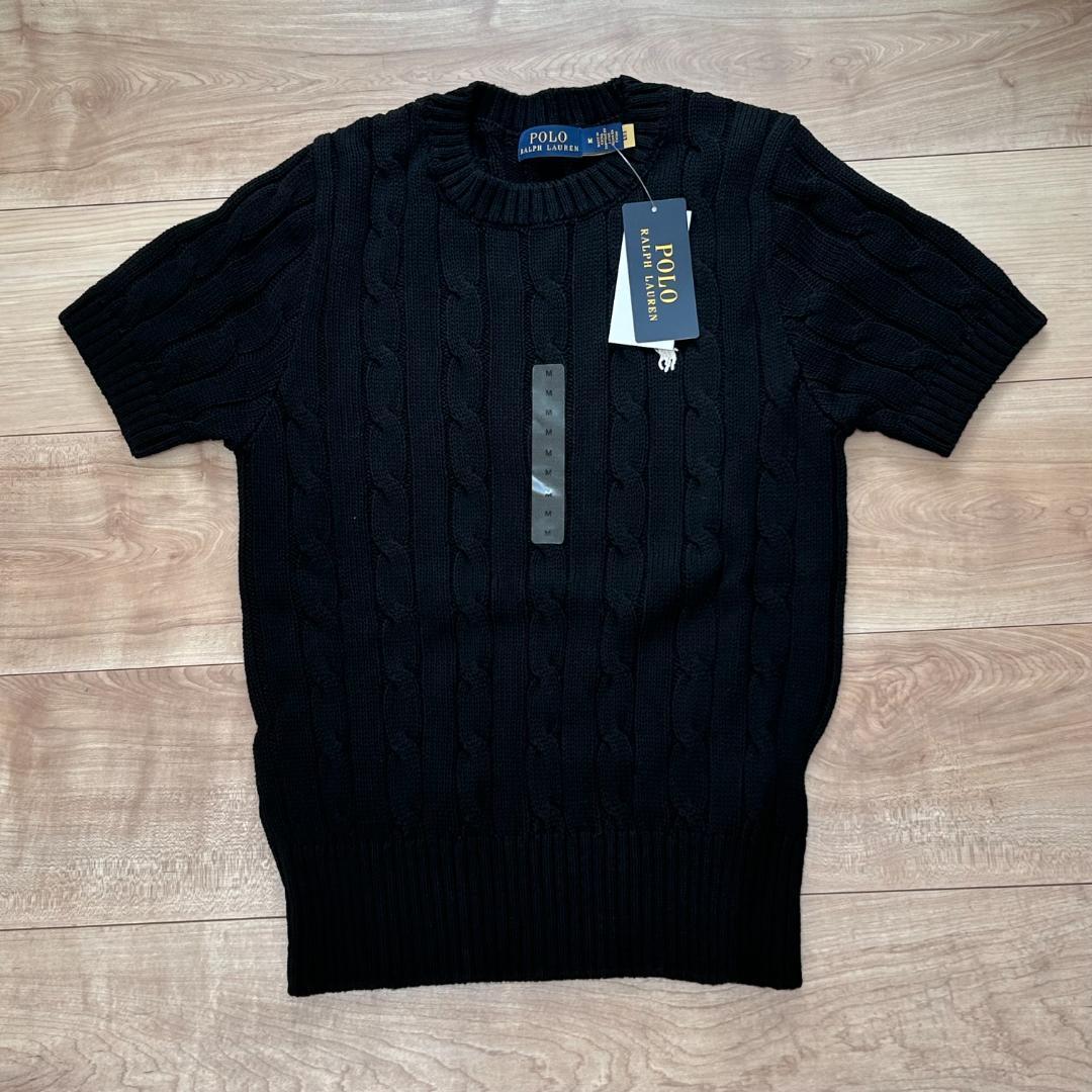 新品正規品】POLO ラルフローレン ケーブルニット 半袖M ブラック黒