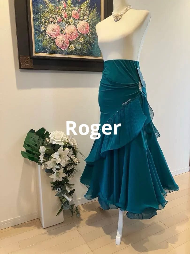 Rogerターコイズ フリル付き社交ダンスドレス ラテンドレス WL0167D ターコイズ M 社交ダンス タカダンス | LADIES
