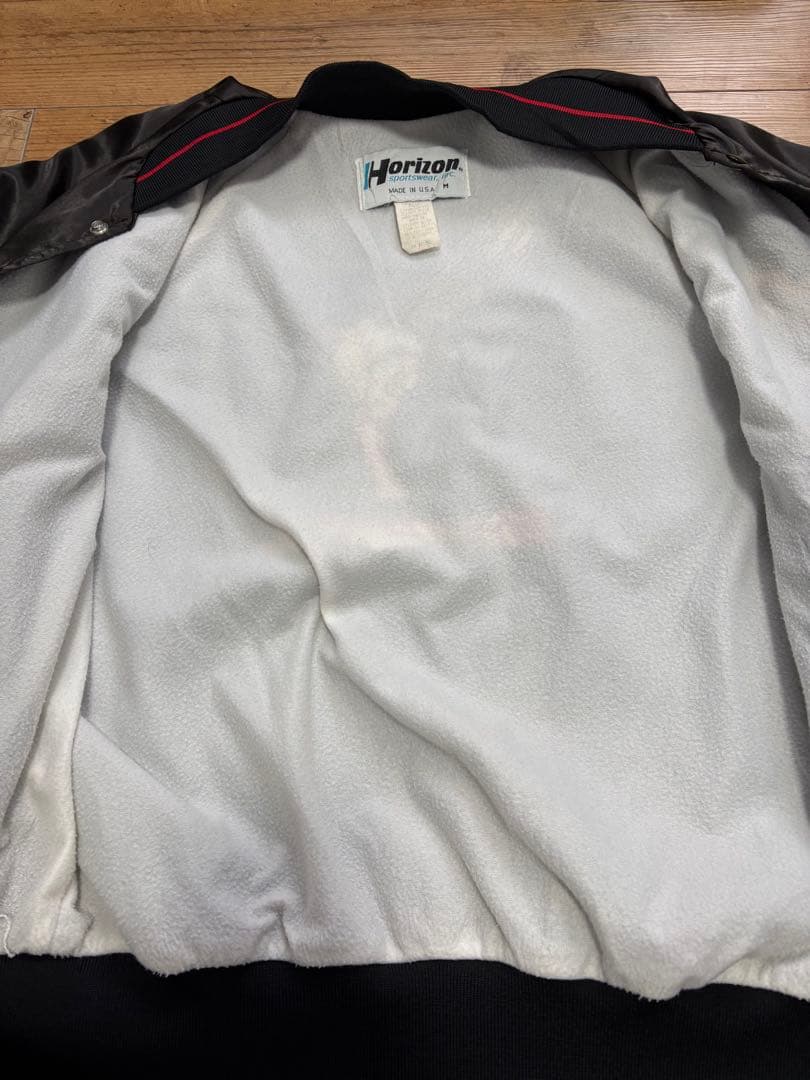 USA製 Snap-on 刺繍 サテンジャケット ラグラン ブラック M D