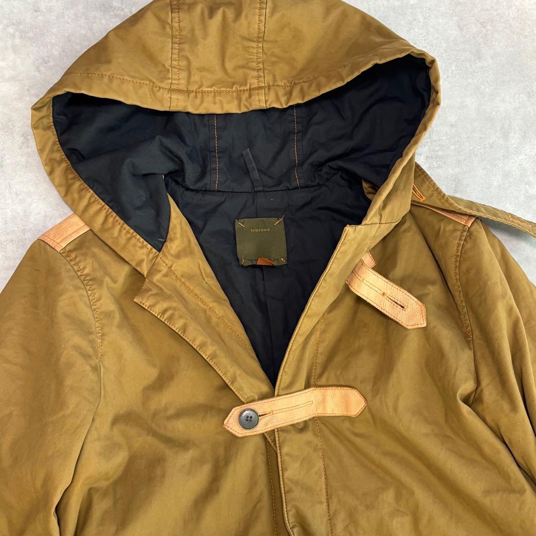 inbreed インブリード 異素材切替 ダッフルコート 本革 38 カーキ