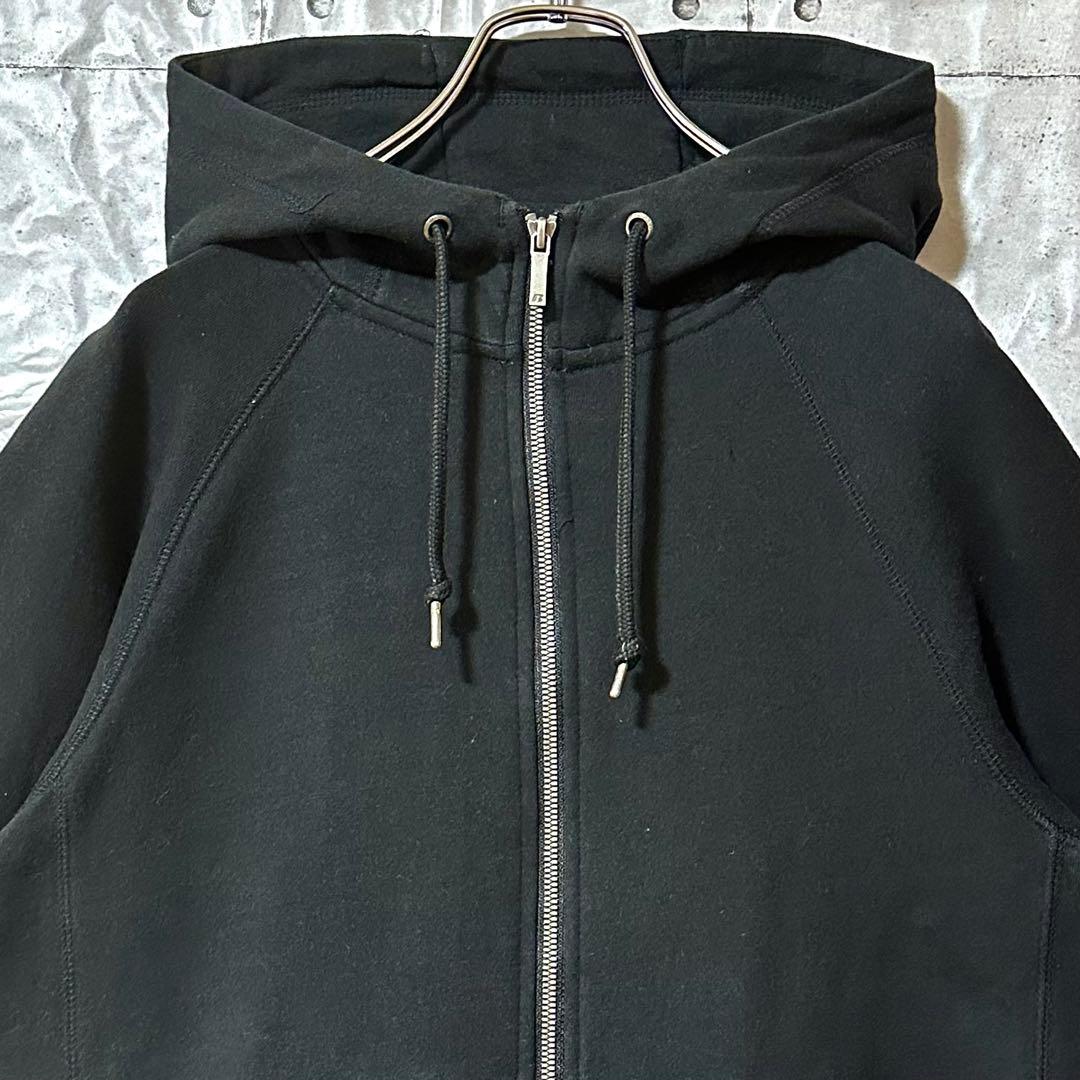 古着 ラッセルアスレチック ジップパーカー 無地 スウェット 刺繍 裏起毛 黒 S】【00年代】RUSSELL ATHLETIC ラッセルアスレチック ジップアップ