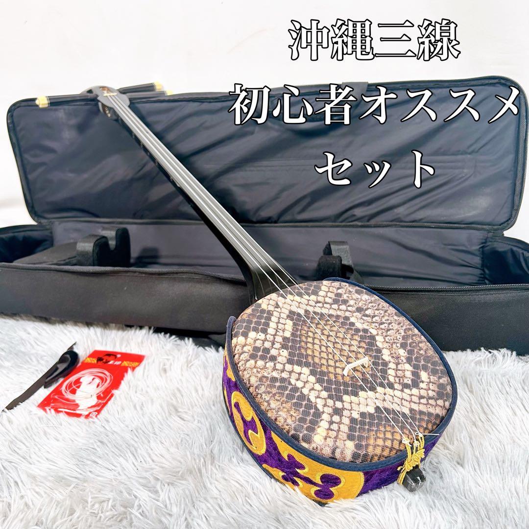 【動作品】沖縄三線 三味線　合皮　初心オススメセット　希少カラー
