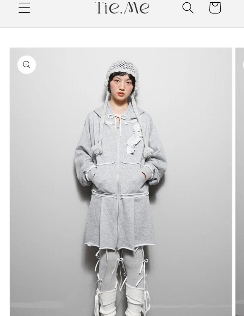 新品Tie.me doublezip pleated onepiece GRAY