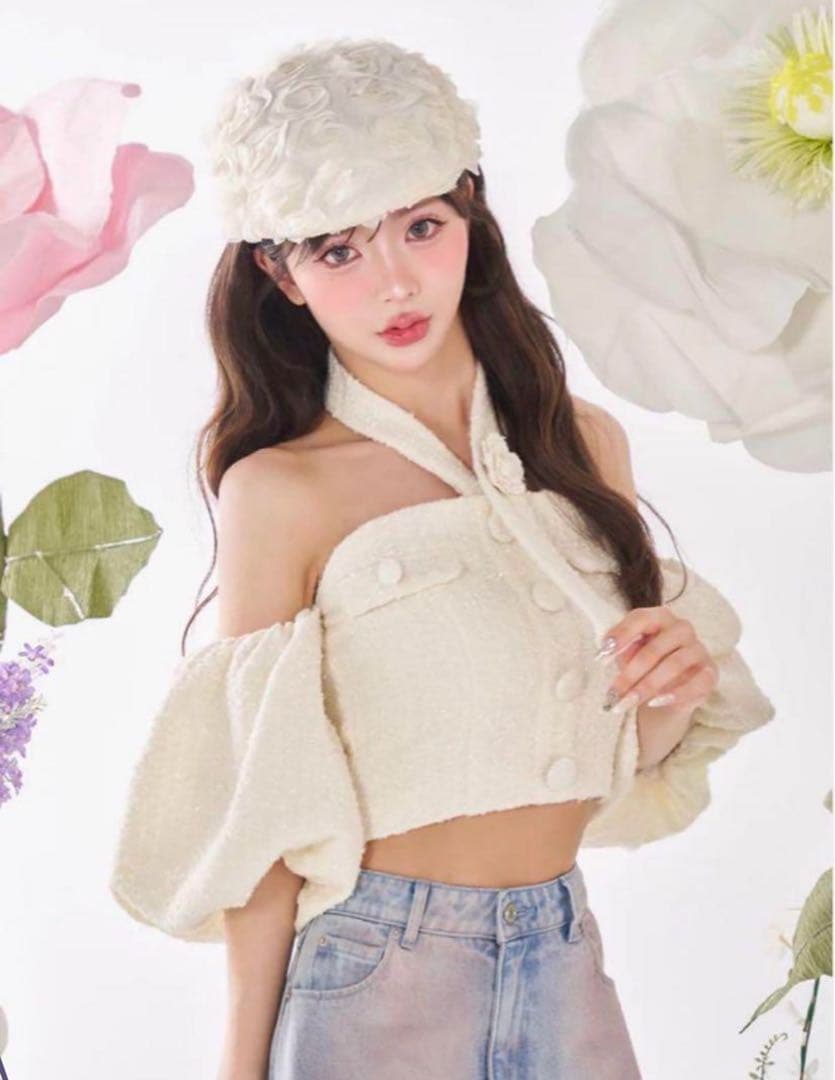 Darich ダーリッチ　ホルターネックオフショルツイードトップス ダーリッチ Darich ホルターネックオフショルツイードトップス