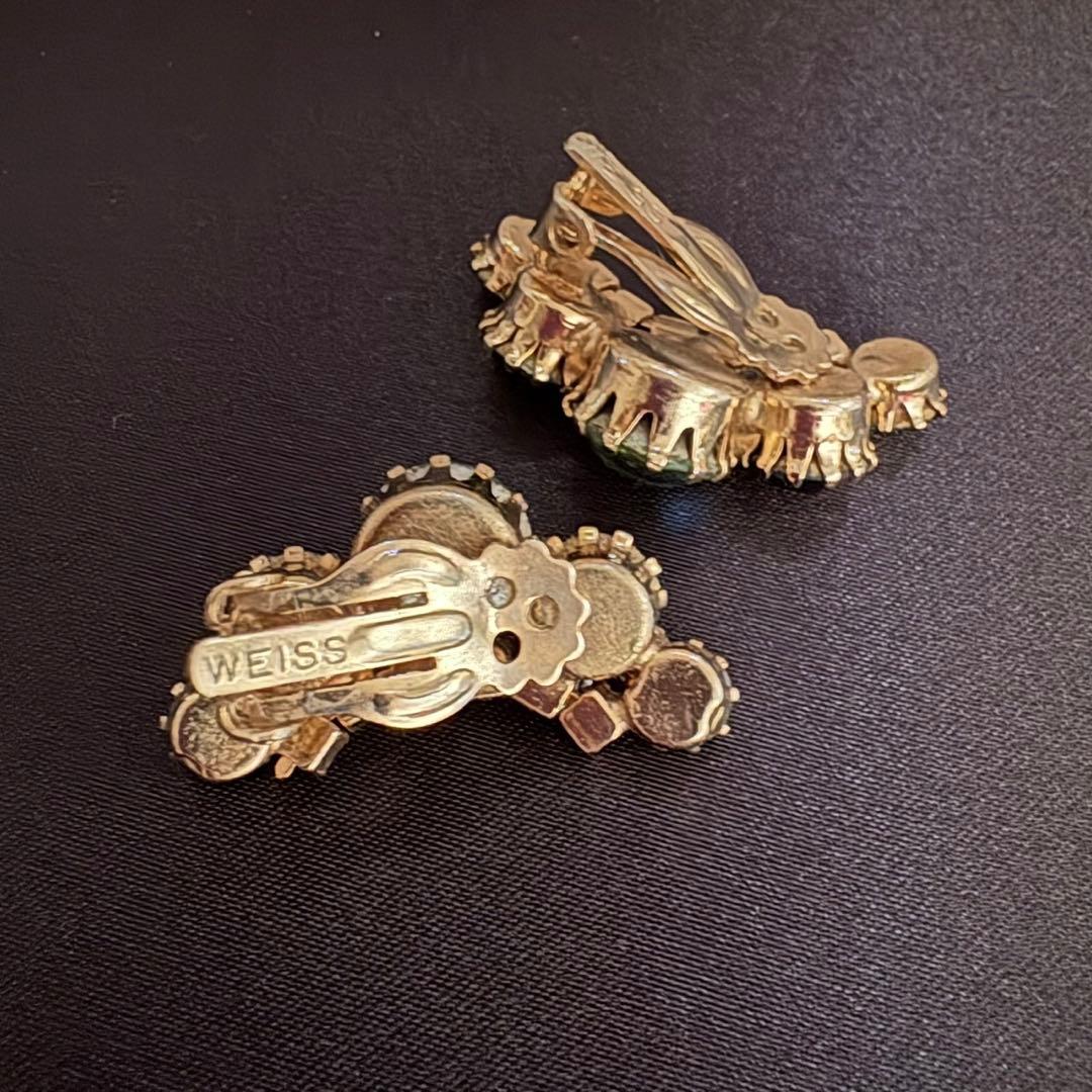 ミ*)様 WEISS ブローチとイヤリング セット ビンテージ 緑クリスタル