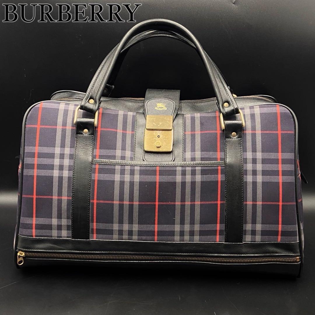 バーバリー ノバチェック ボストンバッグ ネイビー ブラック