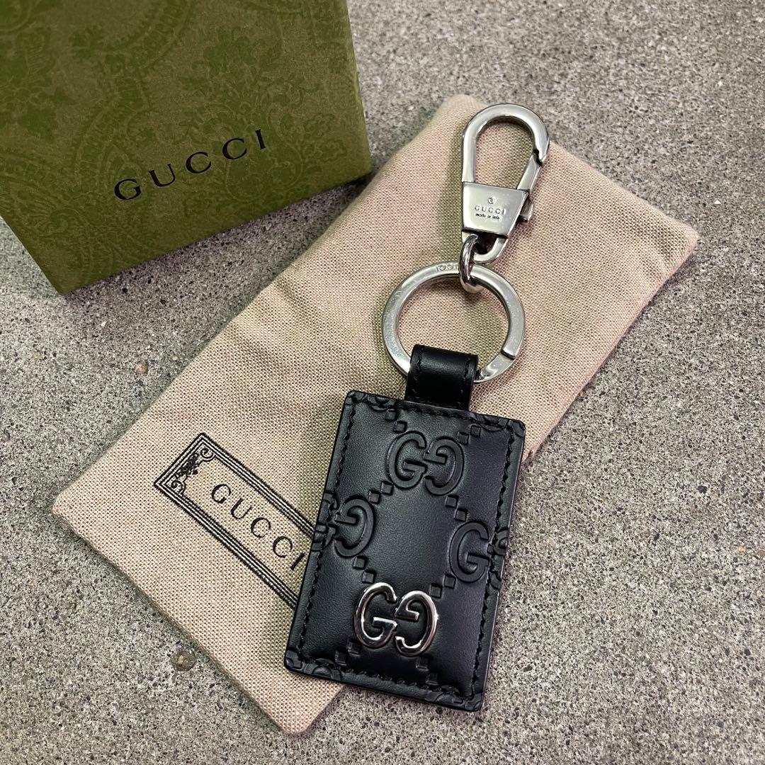 GUCCI グッチ GGシグネチャー レザー キーリング キーホルダー ブラック