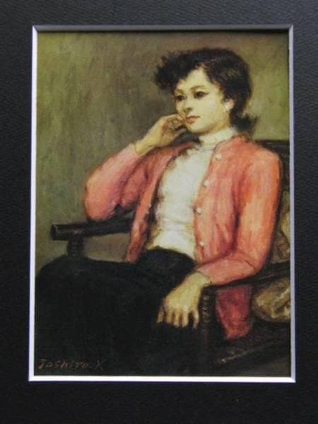 加藤　敏郎、「カーディガン」ピンク、希少な画集より、新品高級額装付