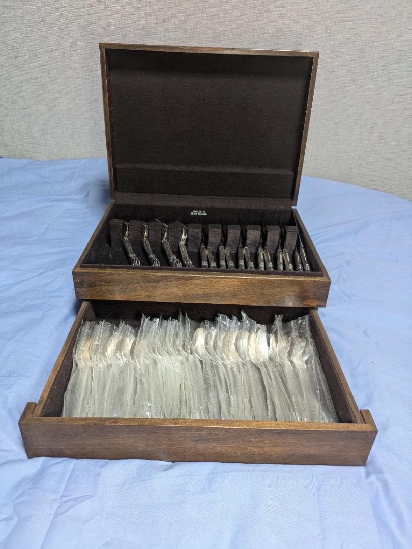 ステンレス 銀メッキ カトラリーセット 木製収納ケース付き