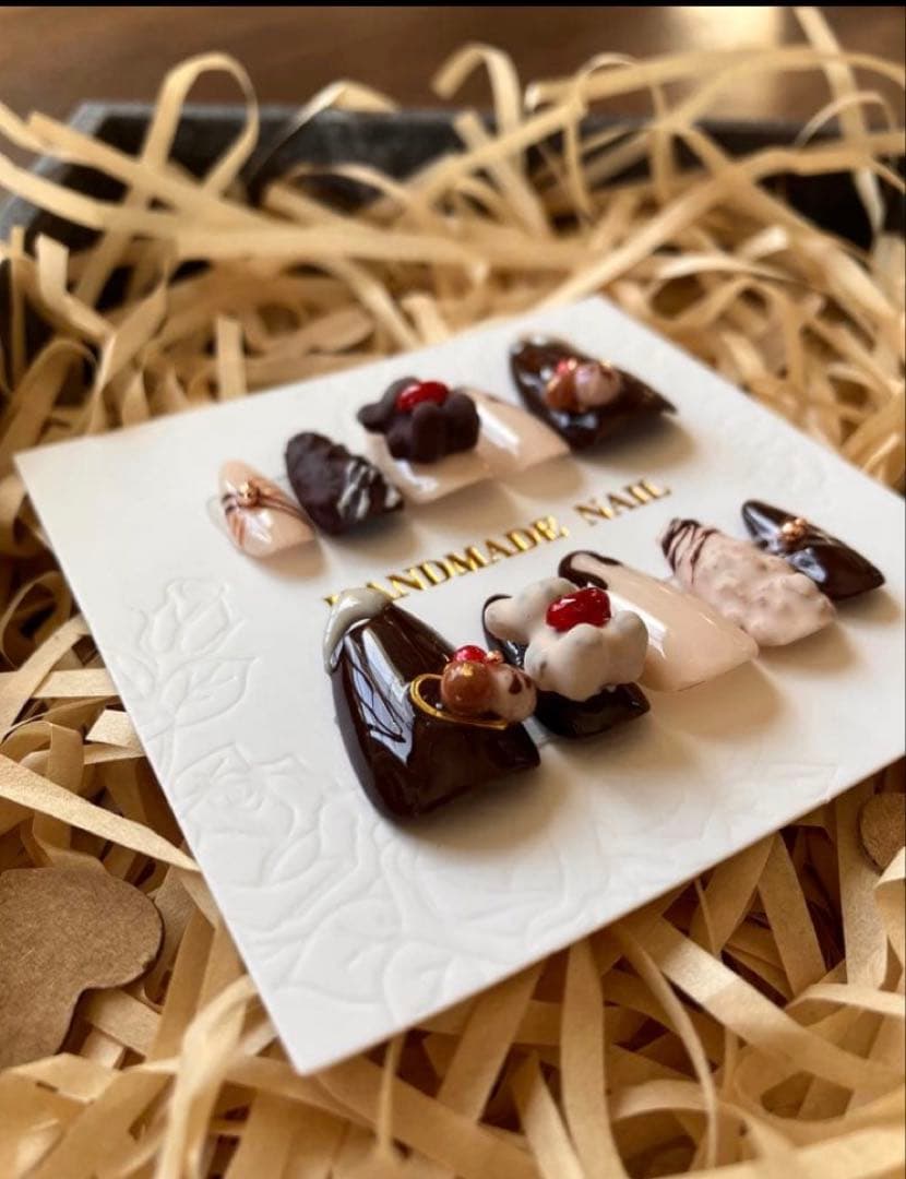 立体ショコラアートネイルチップ｜大人可愛いスイーツデザイン｜可愛い