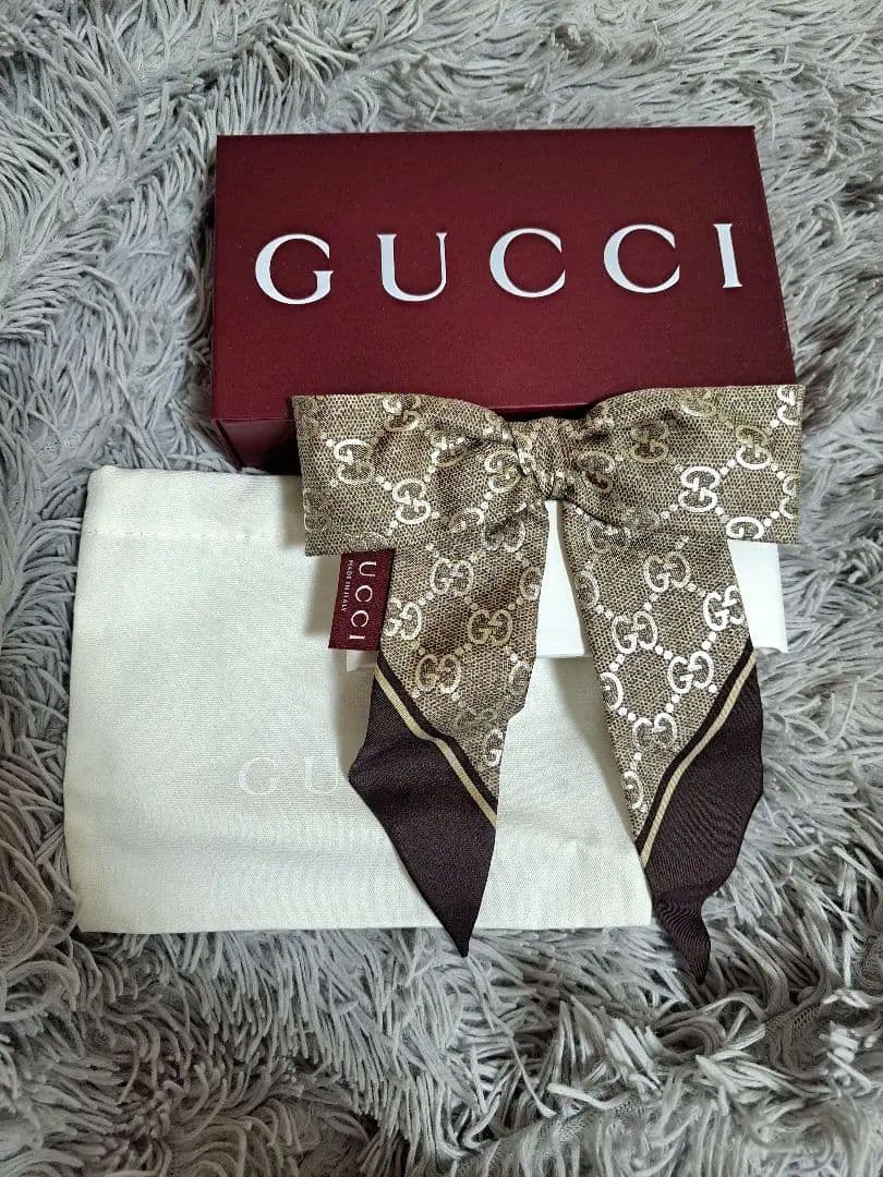 GUCCI シルク ジャガード シュシュ リボン GGキャンバス タグ付