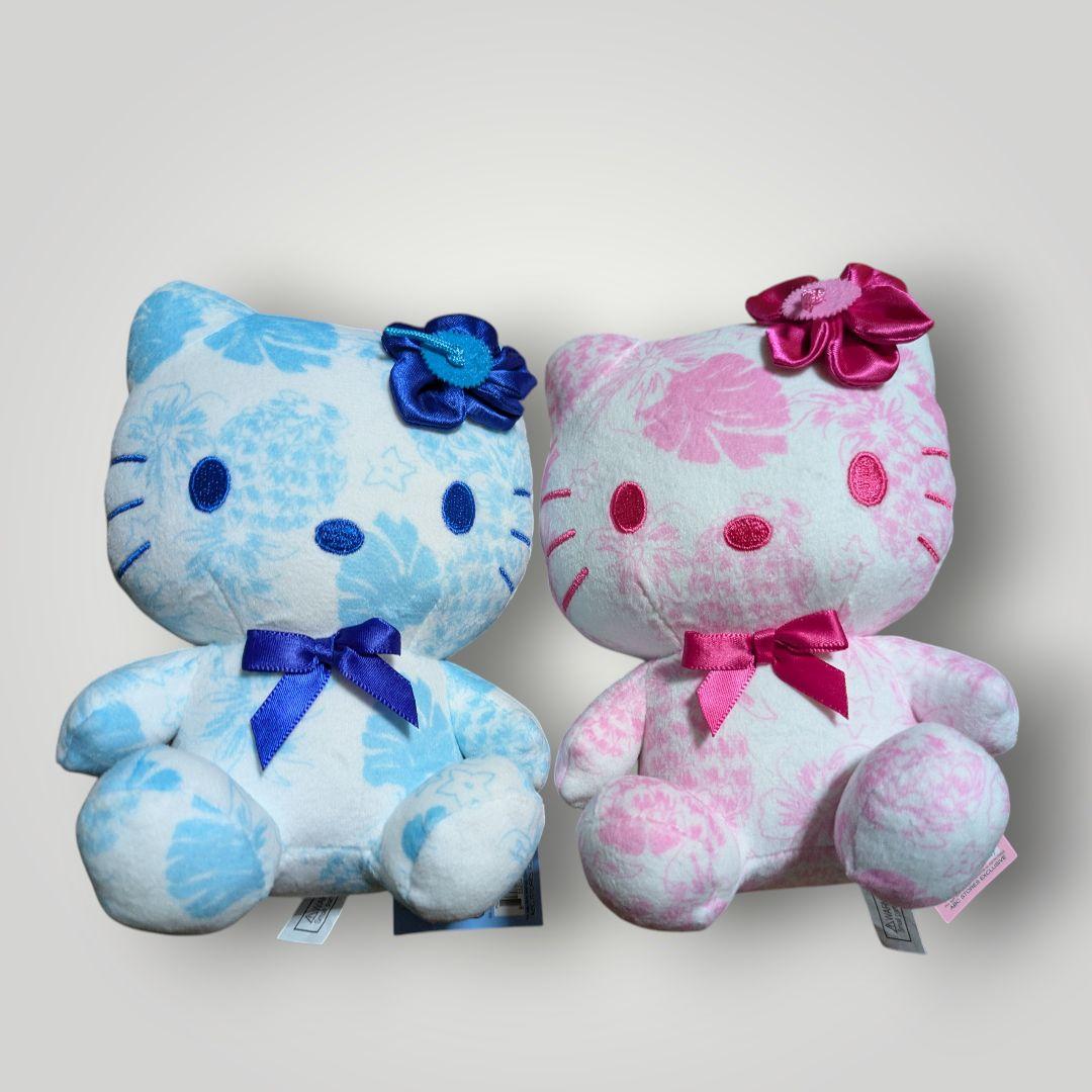 ハワイ限定 ハローキティ ぬいぐるみ 花柄 ブルー ピンク 2点セット 新品ト