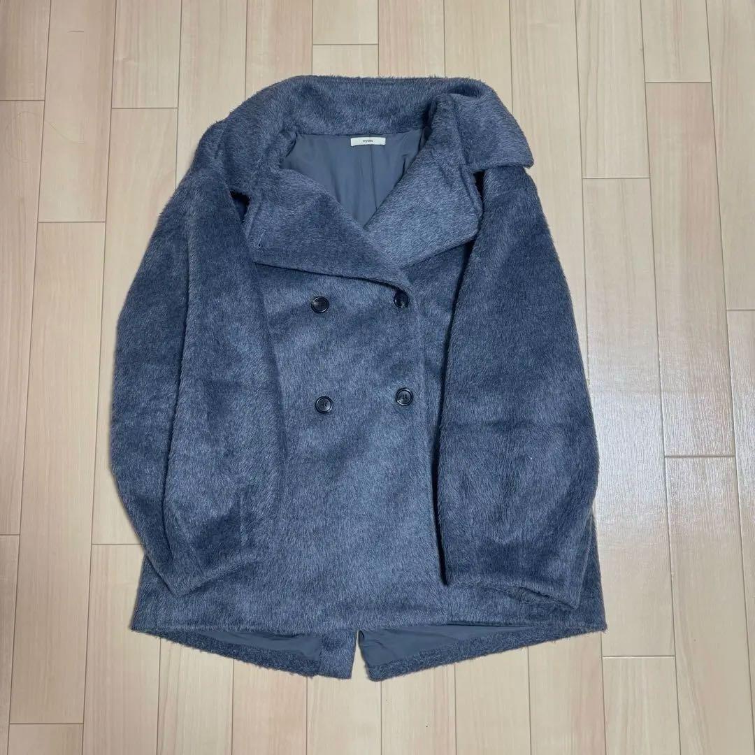 mystic ミスティックウール混 シャギーミドルコート　チャコールグレー