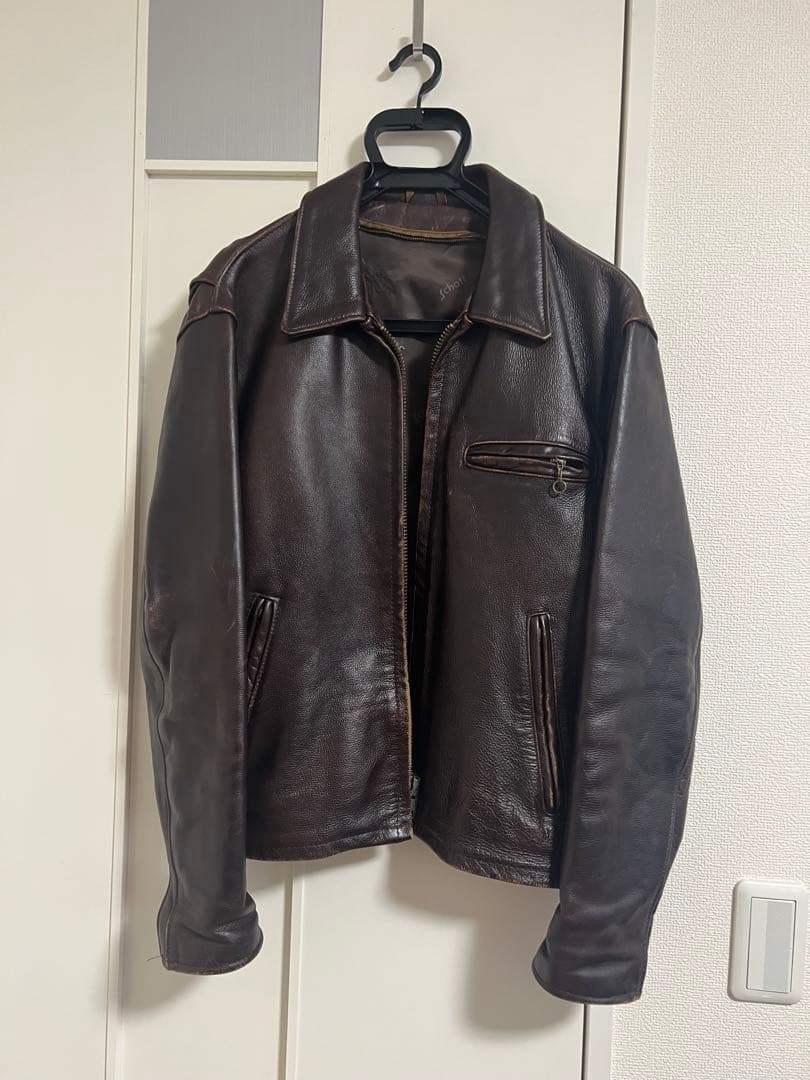 Schott 642 レザージャケット ブラウン サイズ:38 古着 Schott レザージャケット642VSサイズ40レッドブラウン - メルカリ