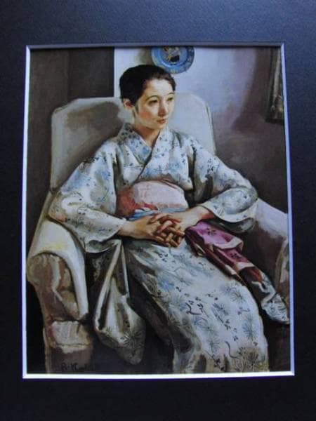 小磯良平、【T嬢の像】、希少な限定額装用画集画、新品高級額 額装付