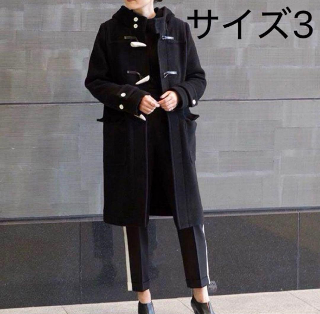 HYKEハイク ダッフルコート白トグル サイズ3ロングコートブラック黒フード付