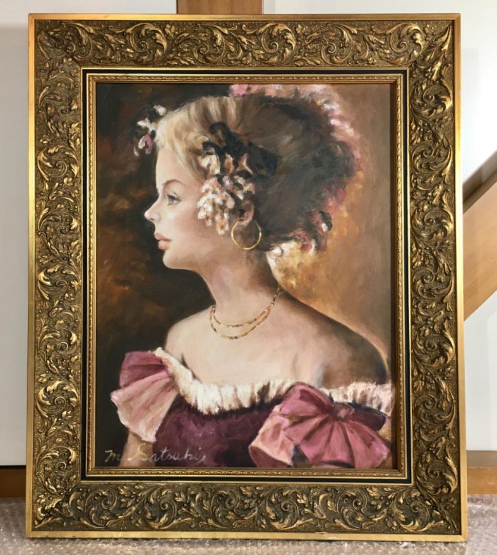 ○【五月みどり】美品 五月みどり 油彩 直筆サイン 歌手 女優 額縦約60cm