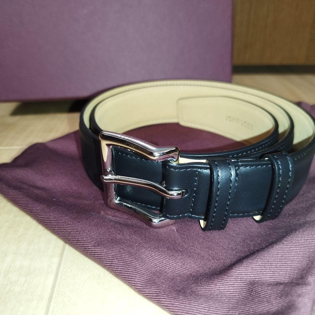 【美品】ジョンロブ　ベルト　カーフレザー　黒色　ブラック　85サイズ　メンズ ☆激レア・新品未使用☆ ジョンロブ AUSTELL オーステル ブラック