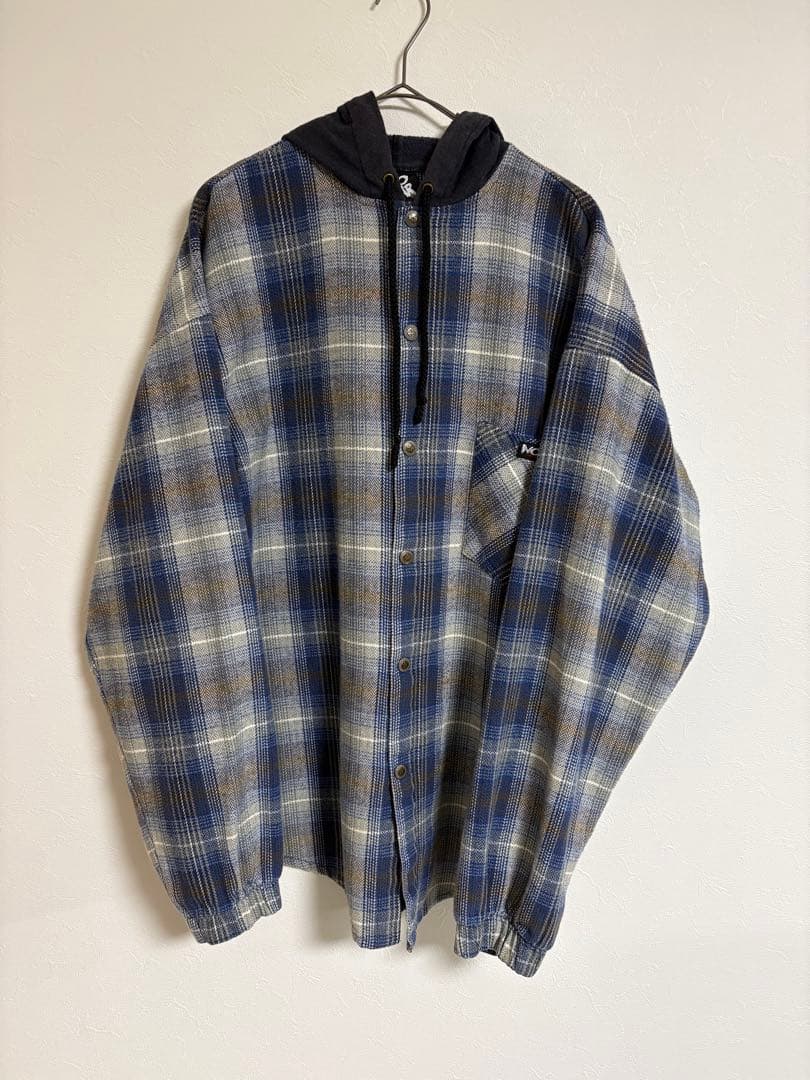 90s USA製 NO FEAR ノーフィア フードネルシャツ ネルパーカー