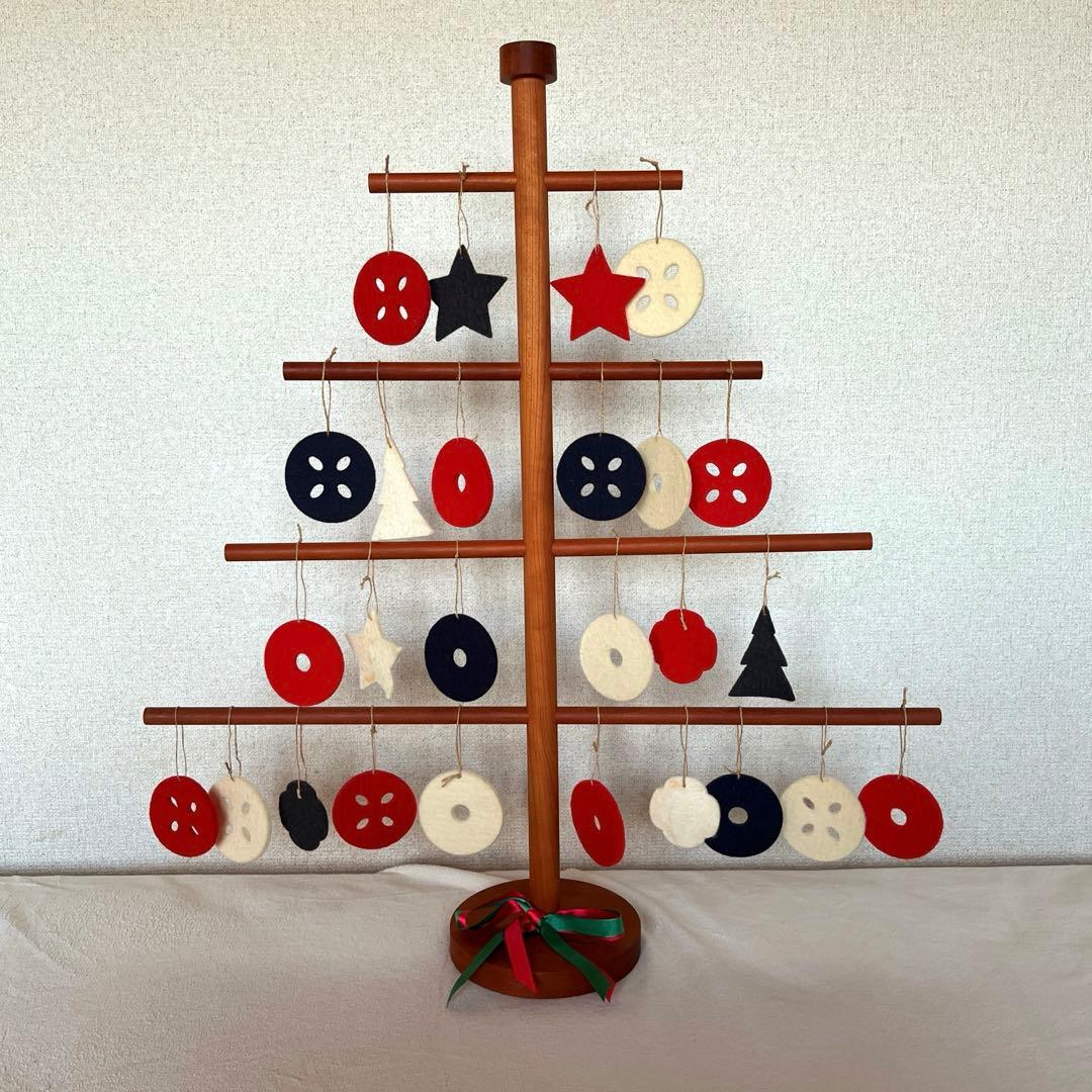 むぅ【希少】木製クリスマスツリー フェルトオーナメント26個