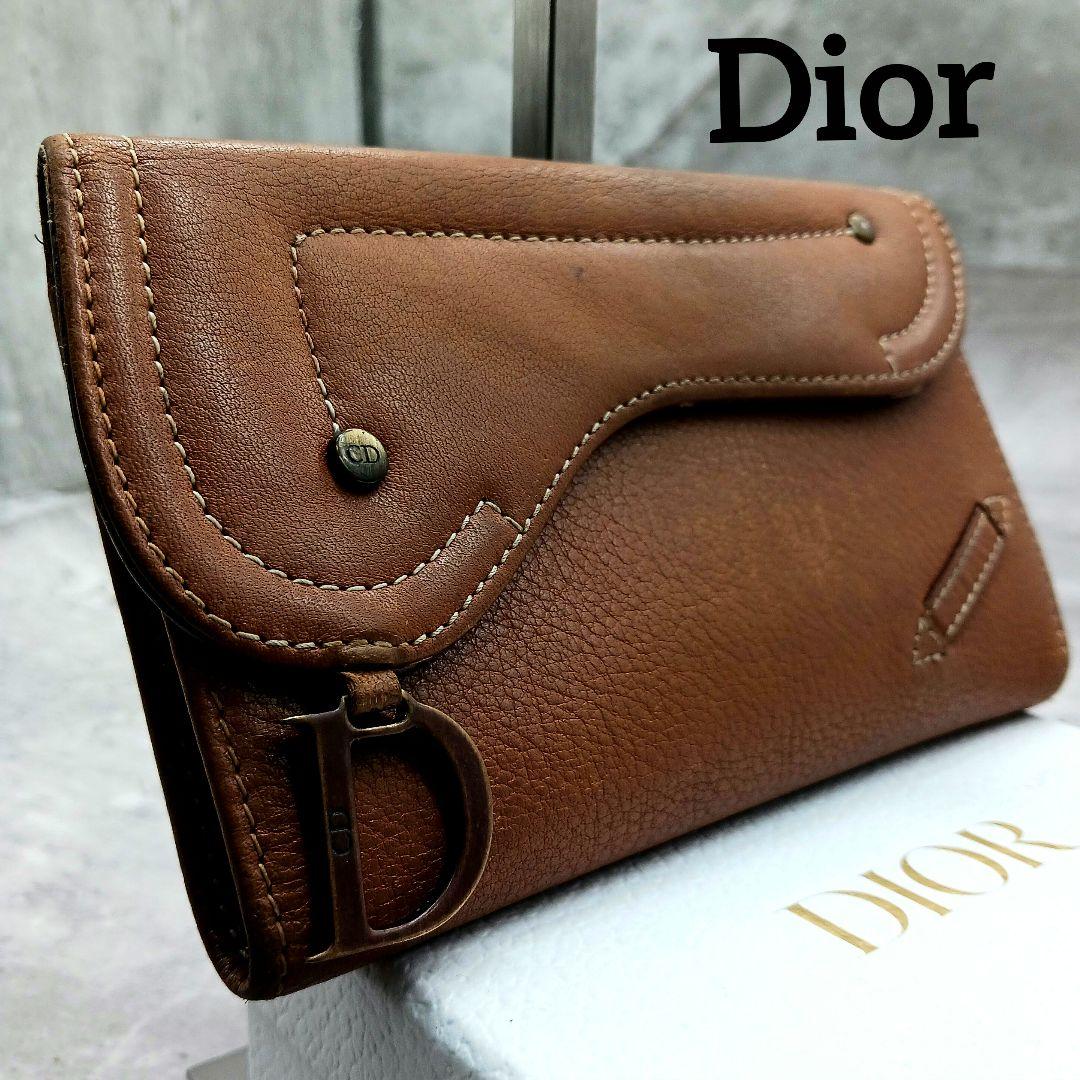 ✨美品✨ ディオール レザー サドル トロッター 三つ折り 長財布 ブラウン