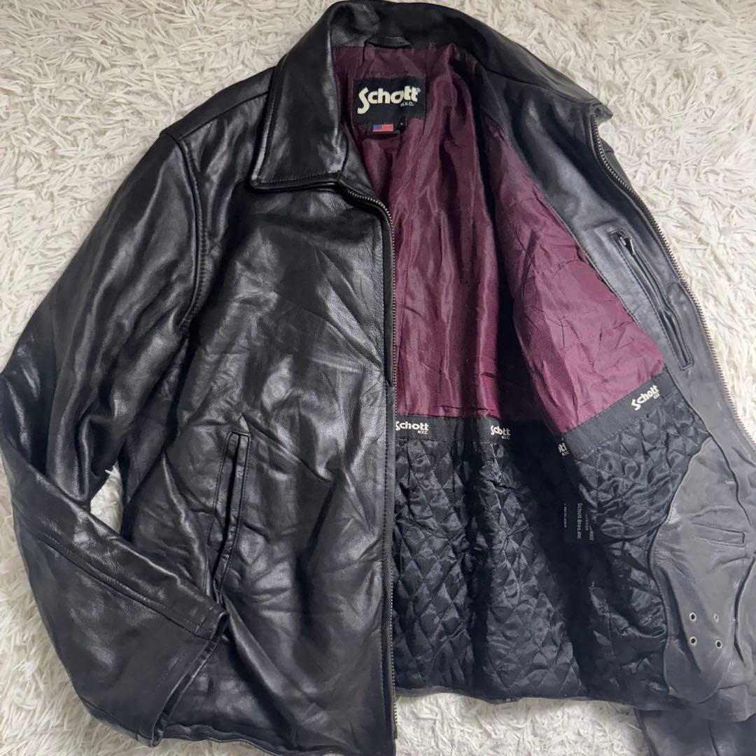 Schott シングルライダース 本革 刺繍ロゴ レザージャケット　XL相当
