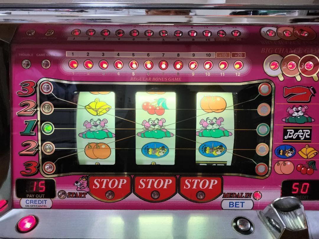 パチスロ実機】山佐☆ピンクパンサー【コイン不要機付】4号機・希少台