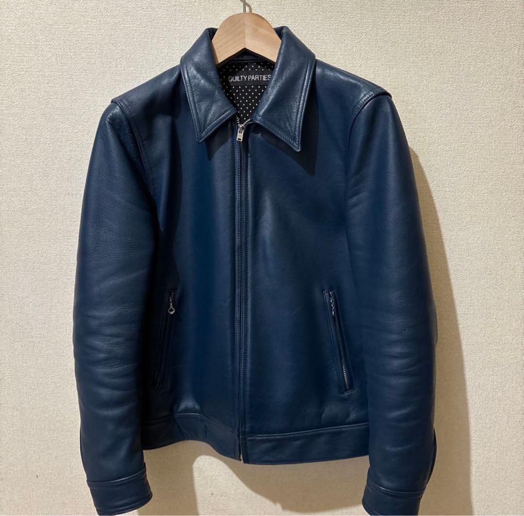 ネイビー レザー シングルライダースジャケット　ワコマリア 美品】WACKO MARIA ワコマリア カウレザー シングルライダース