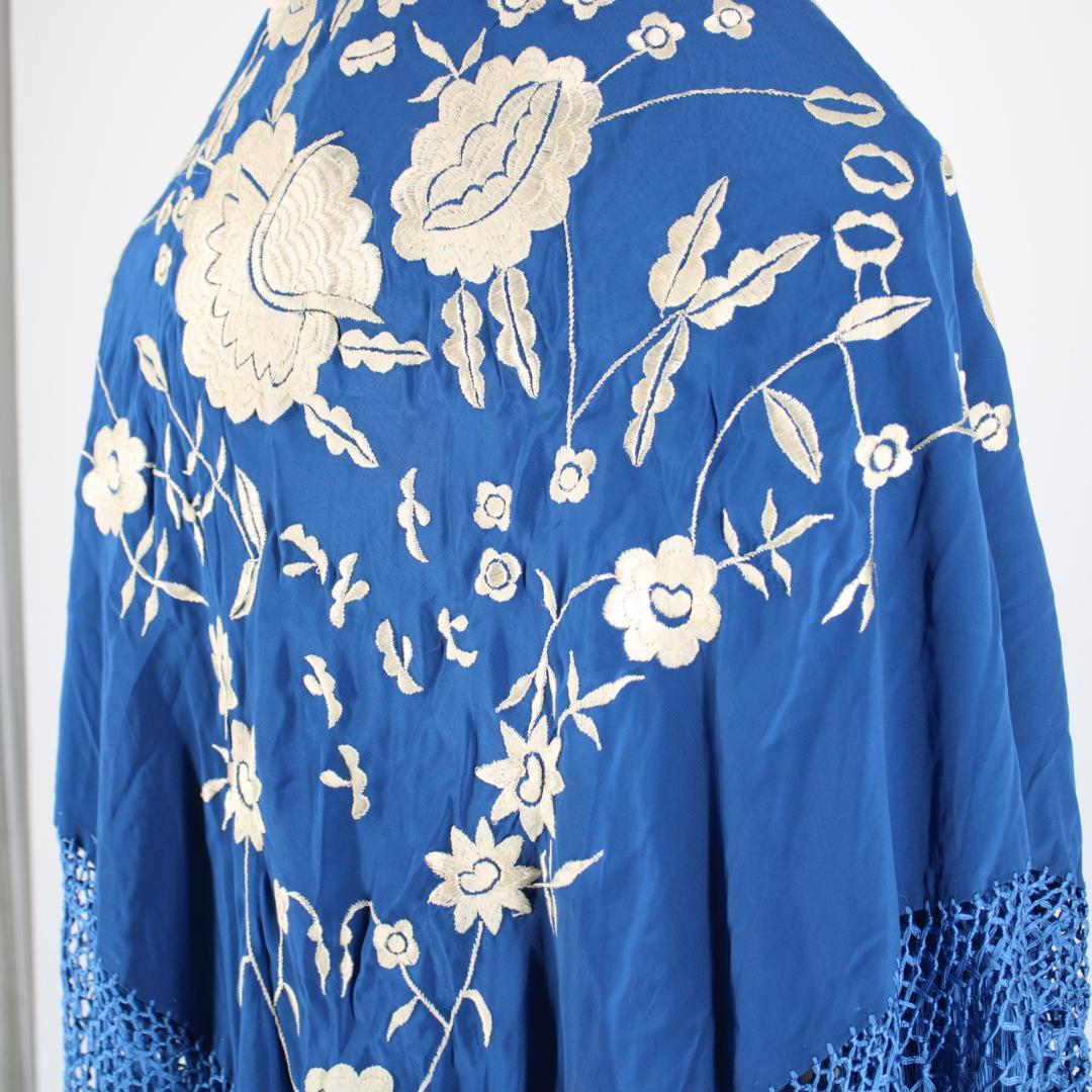 フラメンコ衣装】ブルー ネイビー マントン シージョ 刺繍 フレコ付