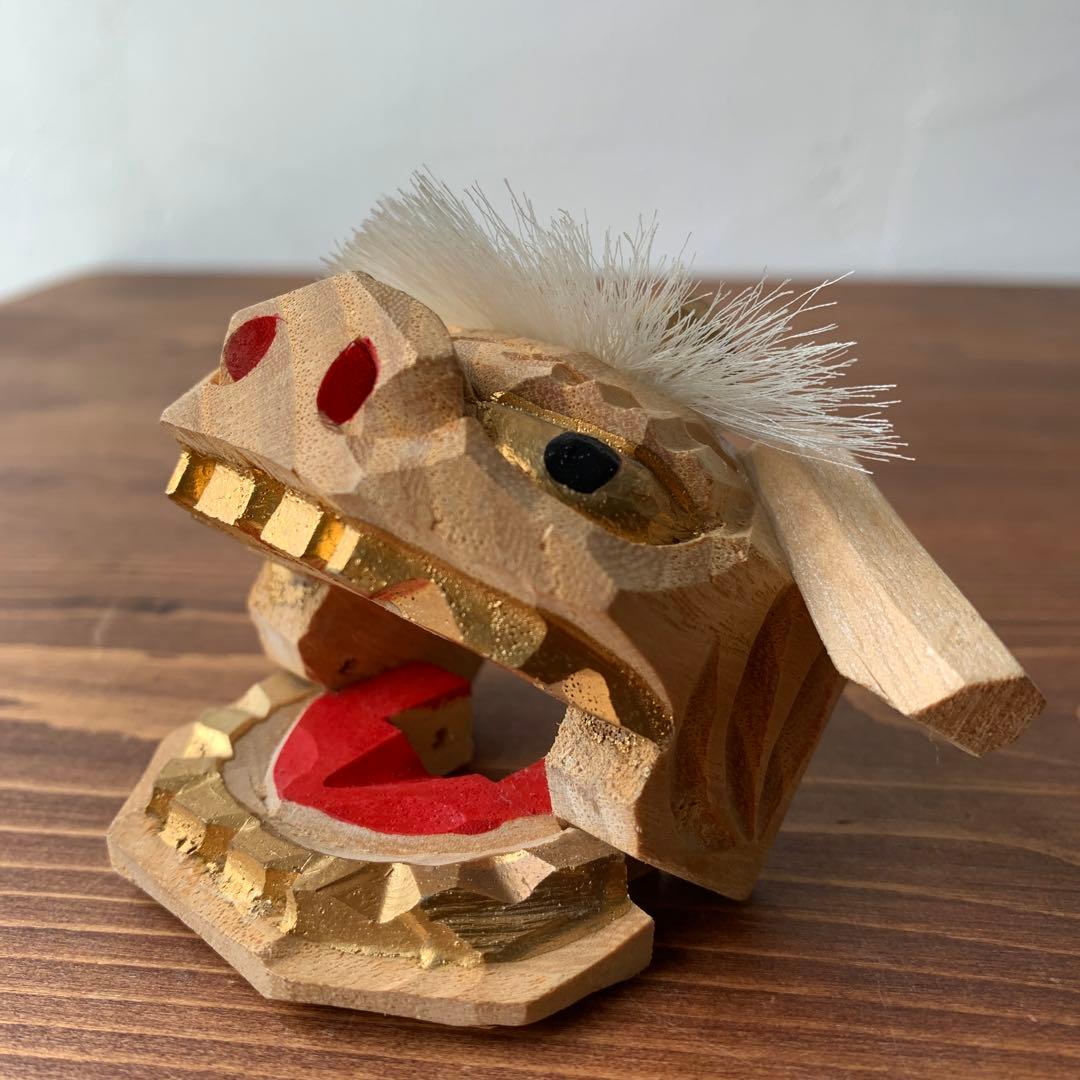 木製 獅子頭 郷土玩具 白木 縁起物 魔除け 獅子舞 木彫り 一刀彫