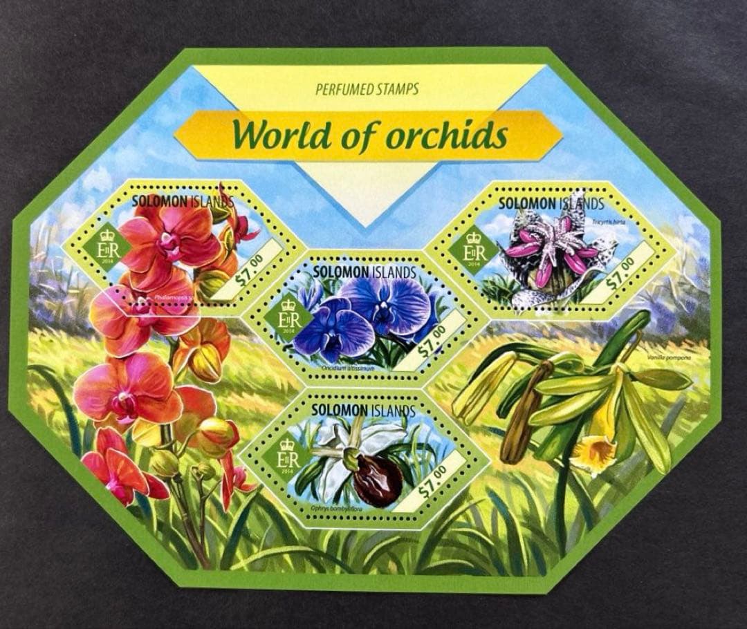 海外 外国切手 レア❗️香付き 世界の蘭 ソロモン諸島の切手シート 未
