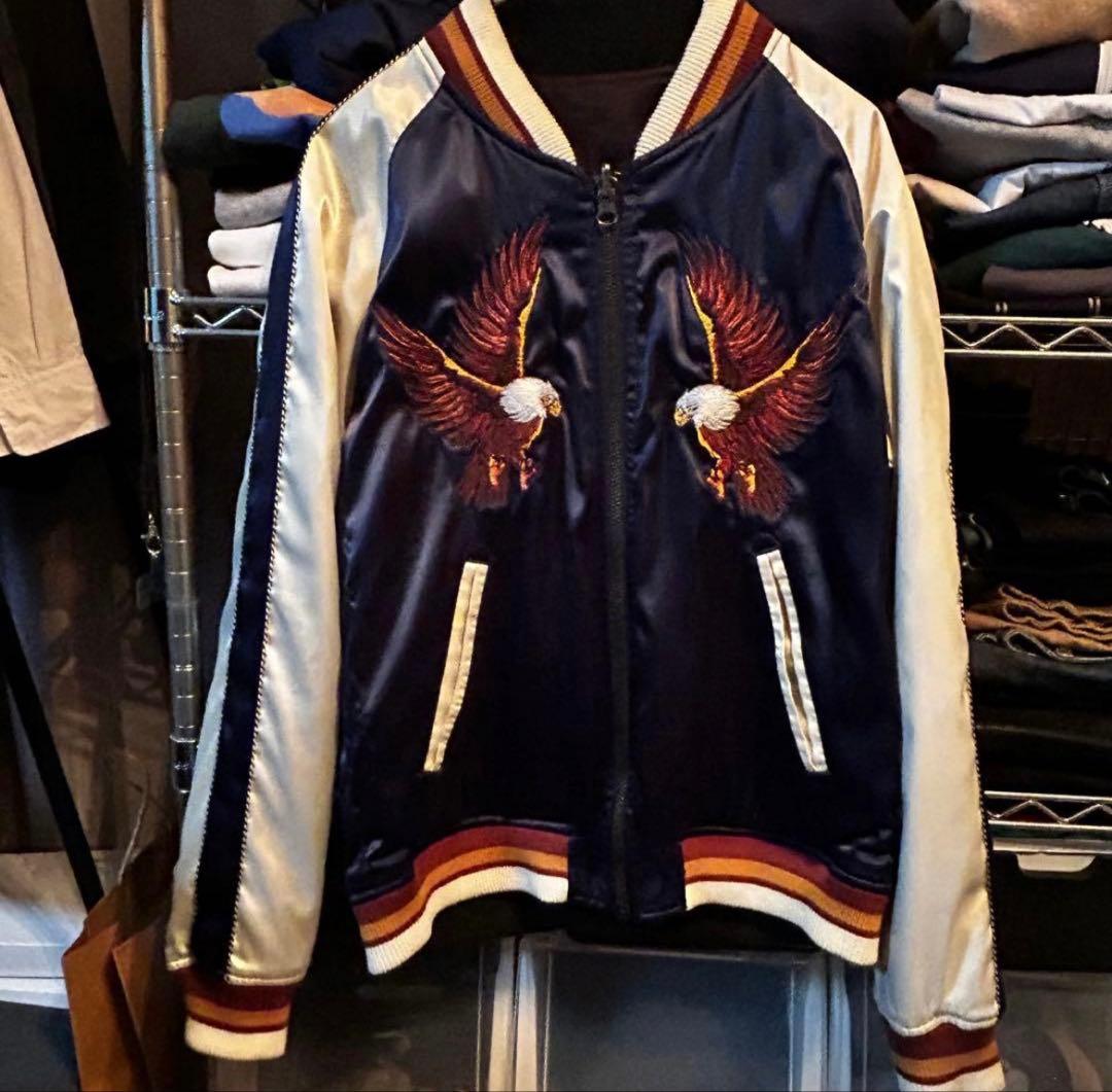 ジャックローズ　スカジャン　リバーシブル　メンズLサイズ　ブルー✖️ホワイト JACKROSE（ジャックローズ）の「ローズ刺繍リバーシブルスカジャン＆MA