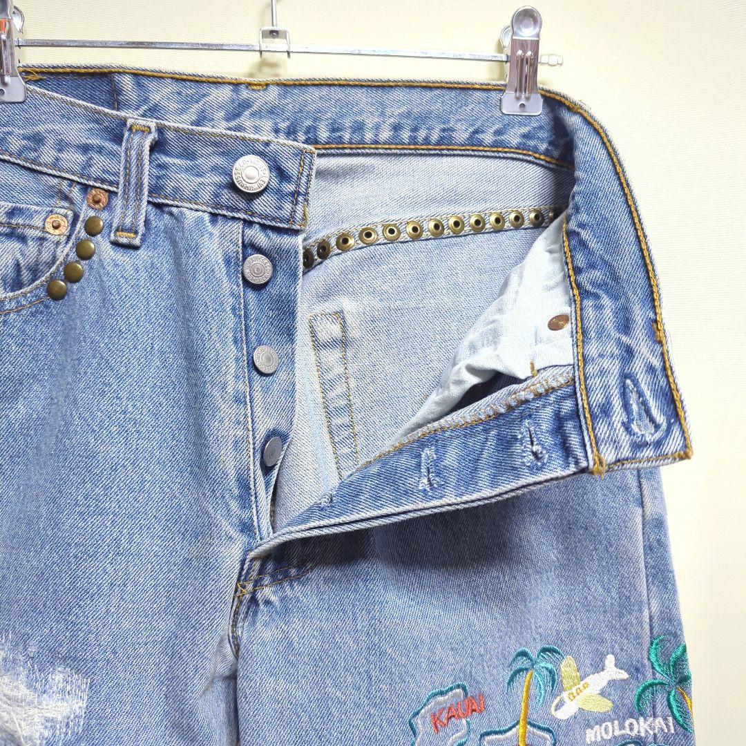 ☆CANADA製 LEVI'S Hawaii 刺繍 リメイク デニムパンツ - メルカリ