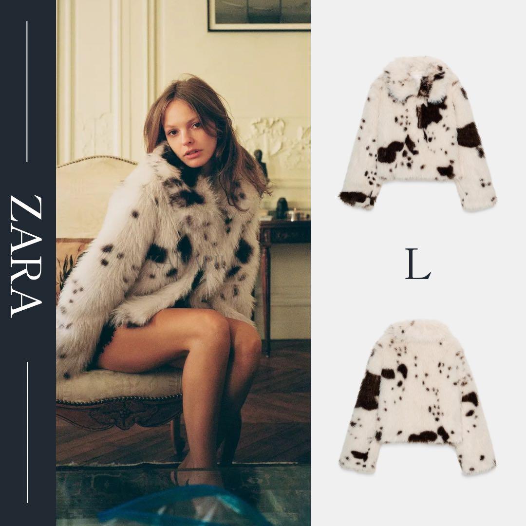 ZARA アニマルプリント フェイクファーショートコート L 新品