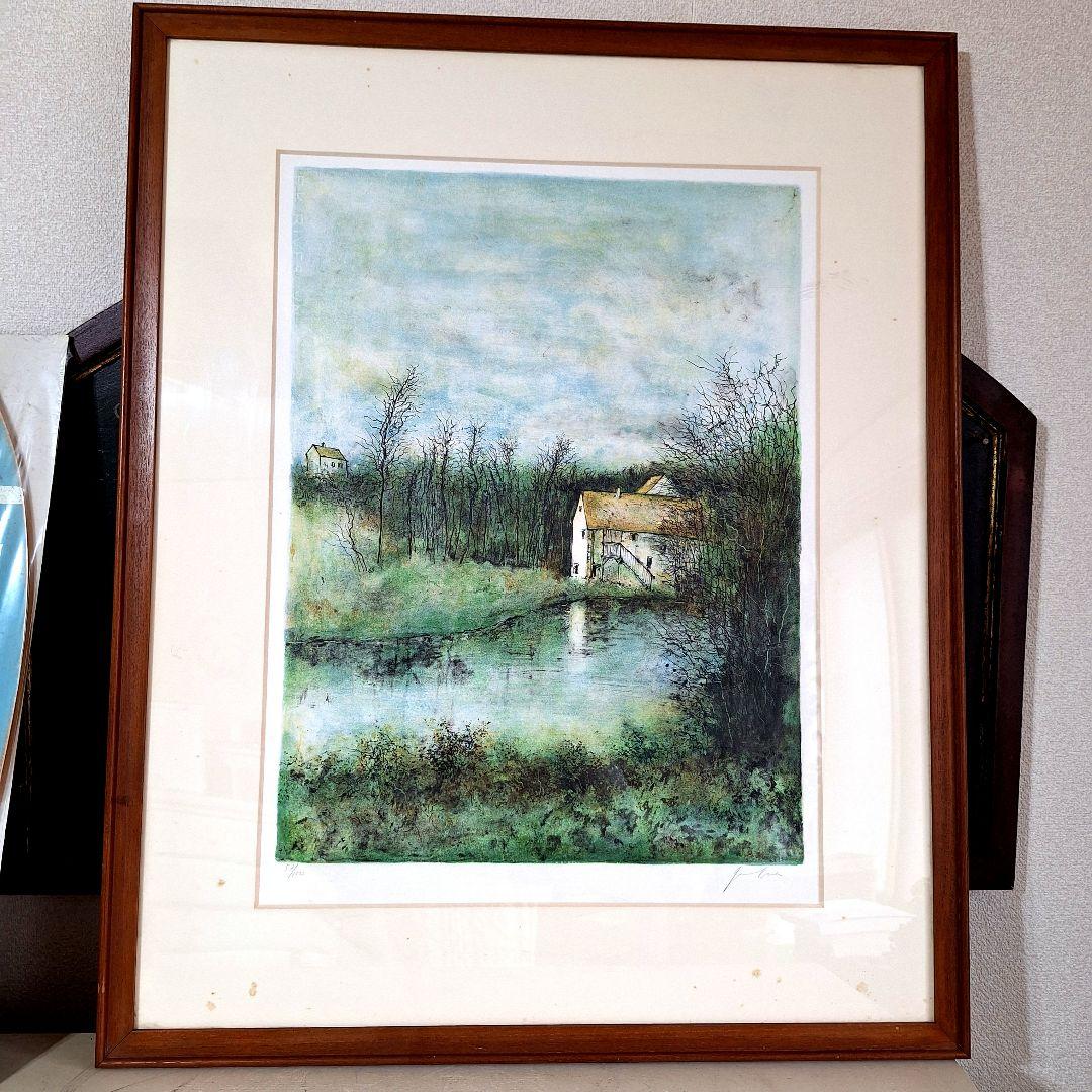 【真作】ベルナール・ガントナー「水辺の家」リトグラフ 100部限定 鉛筆サイン有