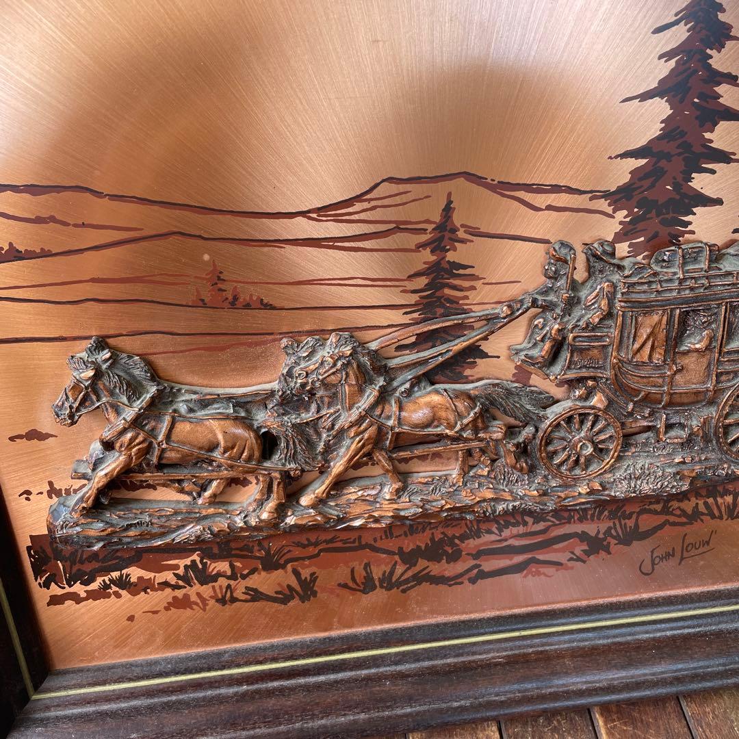 貴重！70's アメリカアンティーク ウエスタン風景壁掛け 馬車