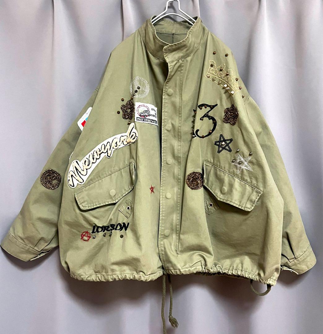 リメイクミリタリージャケット めちゃくちゃ大きいサイズ 個性的フェアリーグランジ