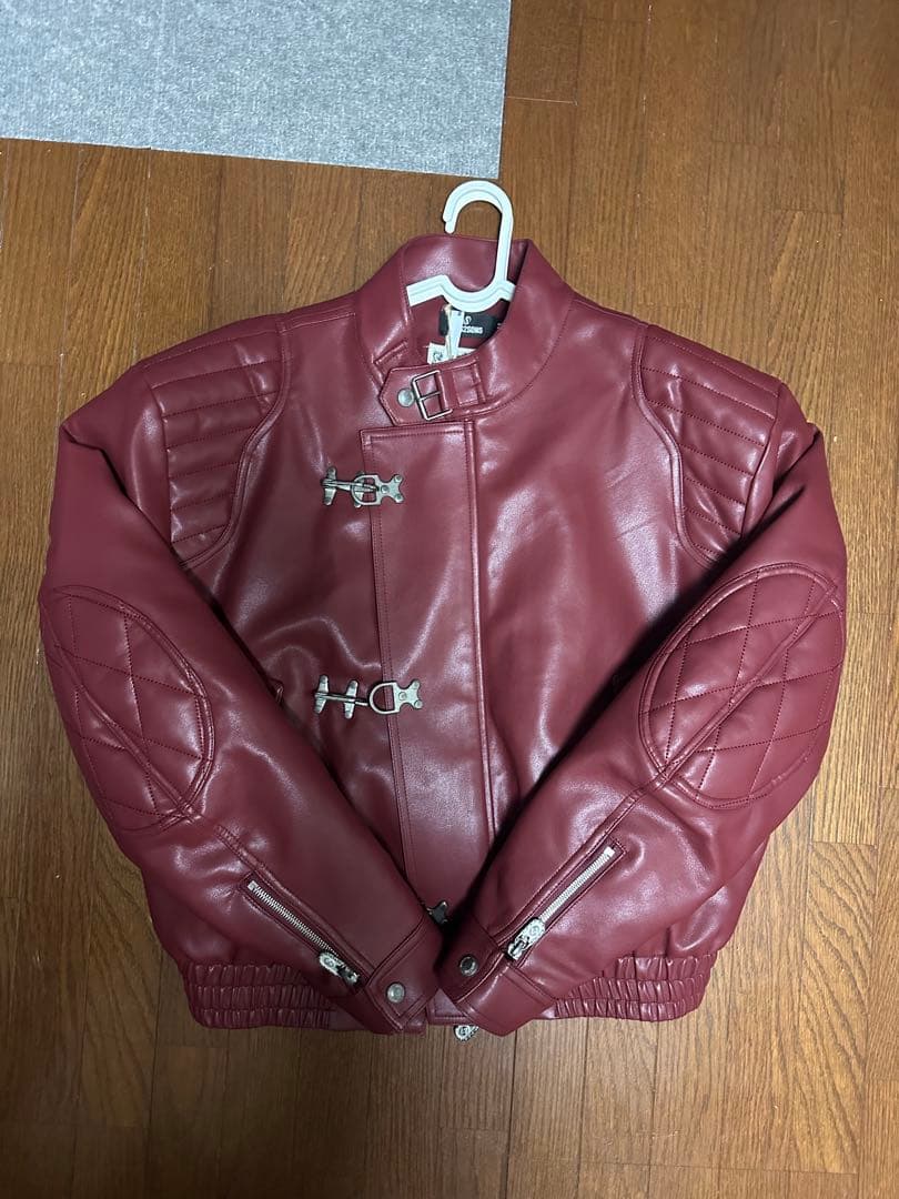 Has2sons ファイヤーマンジャケット HAS2SONS red curved blade sleeve PU leather jacket 024