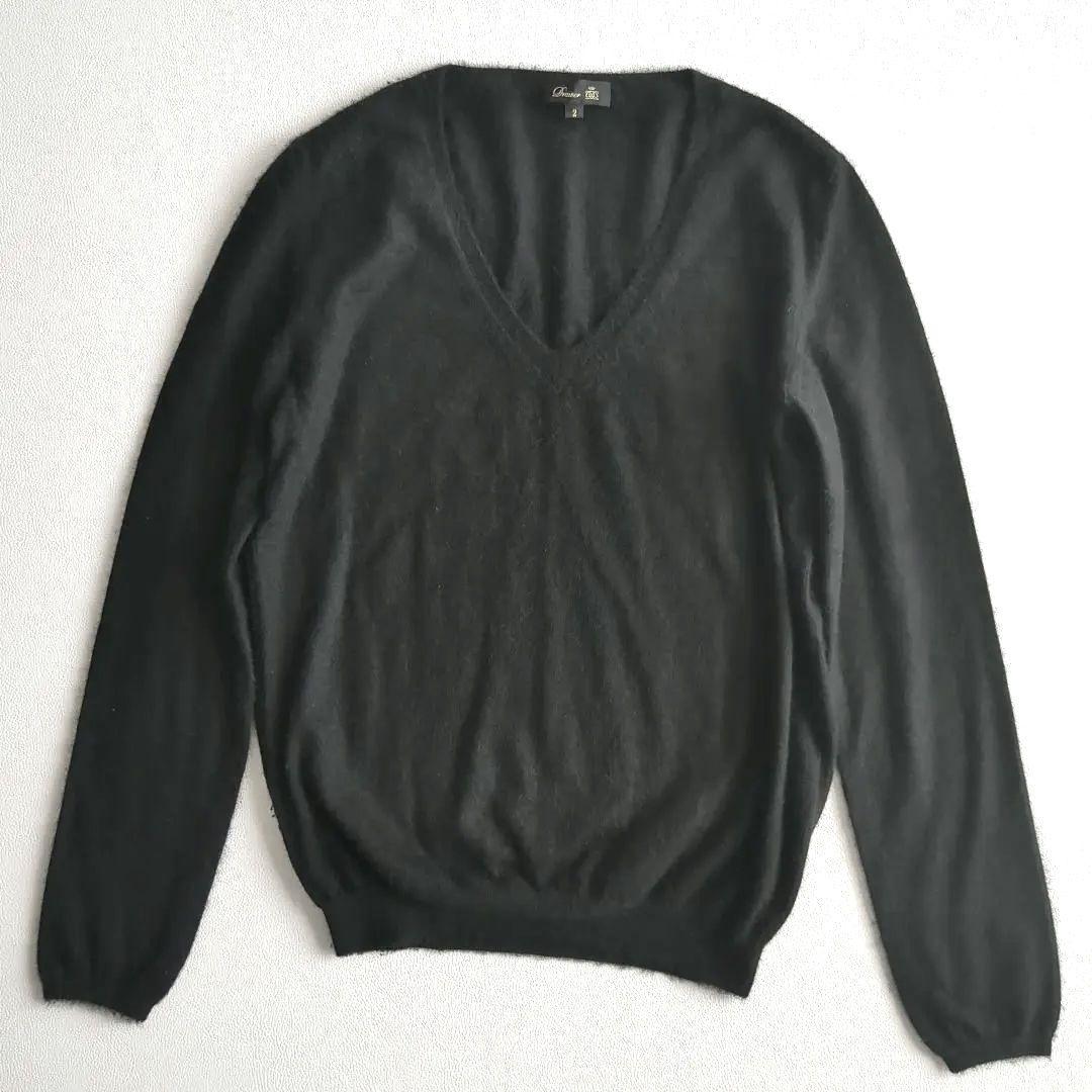 ドゥロワー ニット カシミヤ100% ファー 薄手 Vネック ブラック 2 M
