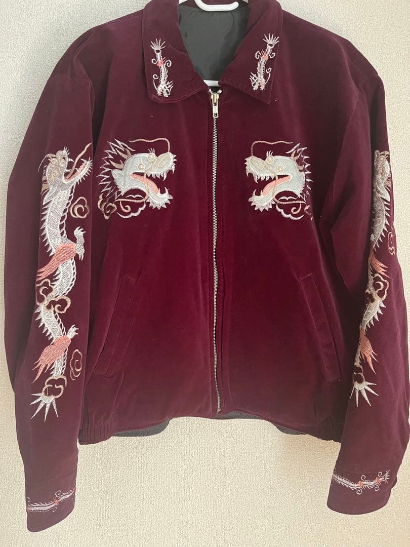 80年代　スカジャン　スーベニアジャケット　ベロア　別珍　襟付き　龍