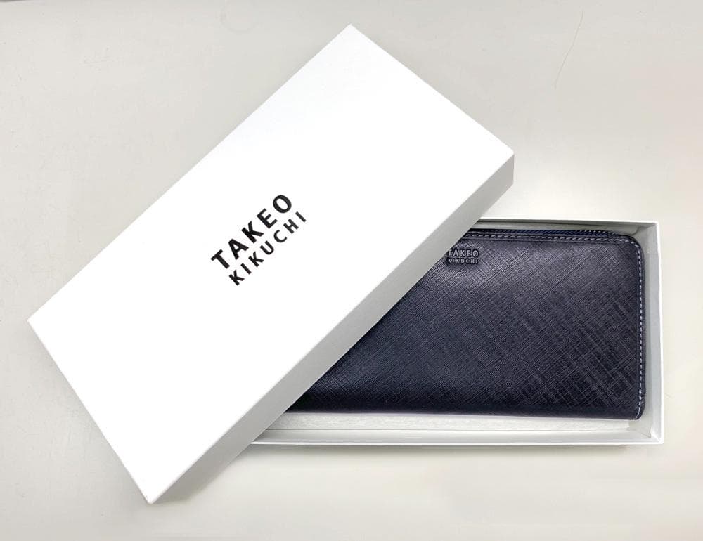 タケオキクチ　ラウンド長財布　新品未使用　ネイビー 727628 ¥22,000