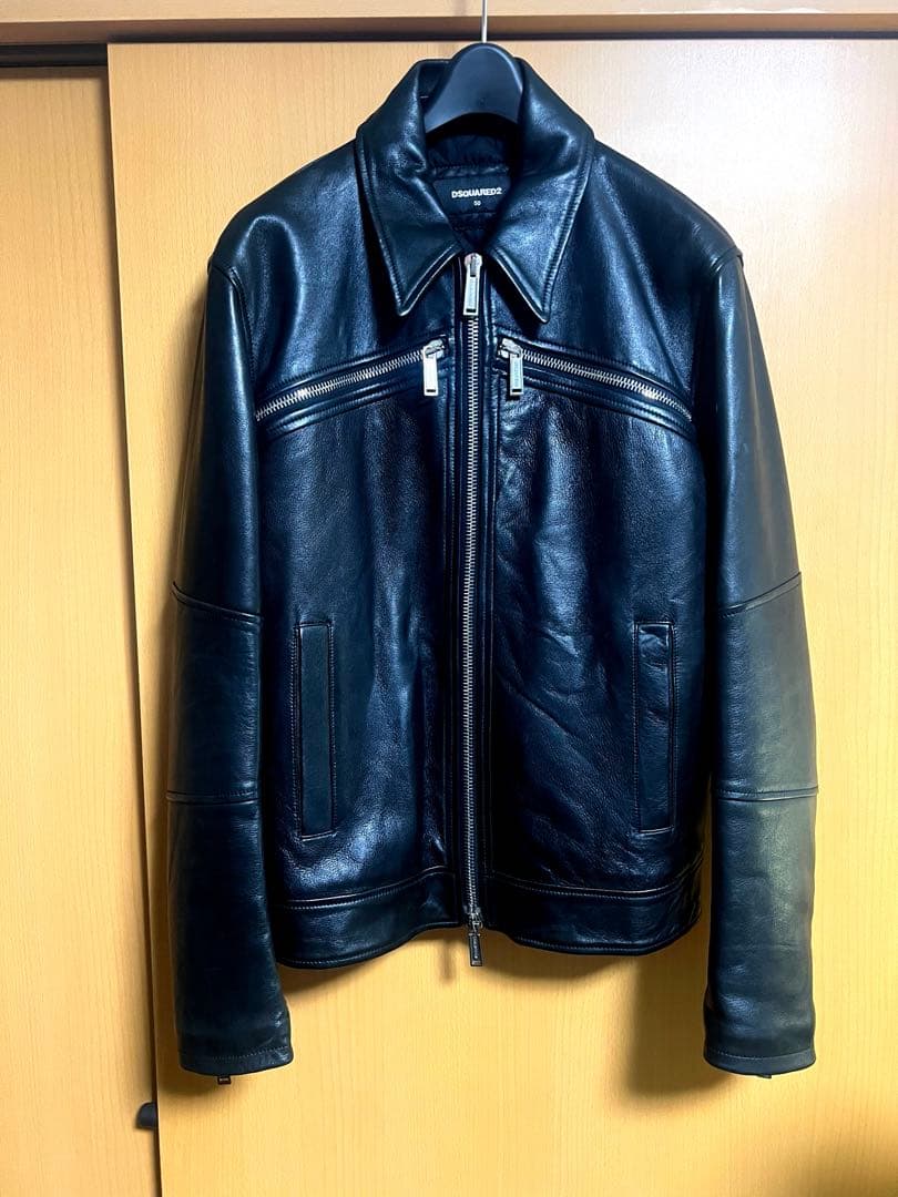 DSQUARED2 レザーシングルライダースジャケット 50
