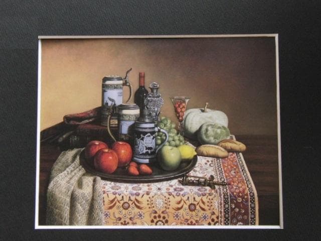 山中雅彦、【果物のある食卓】、希少な額装用画集画、新品高級額 額装付