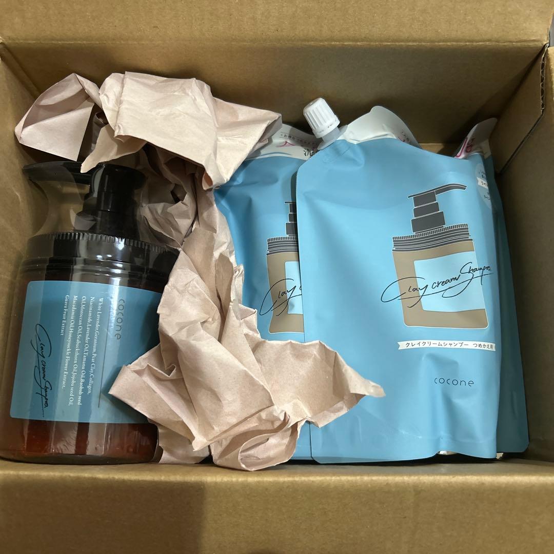 新品cocone クレイクリームシャンプーリペアボトル&詰め替え2個セット